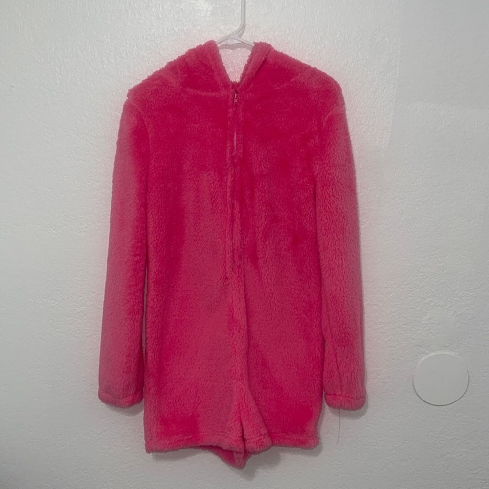 Pink Sherpa Hooded Romper
